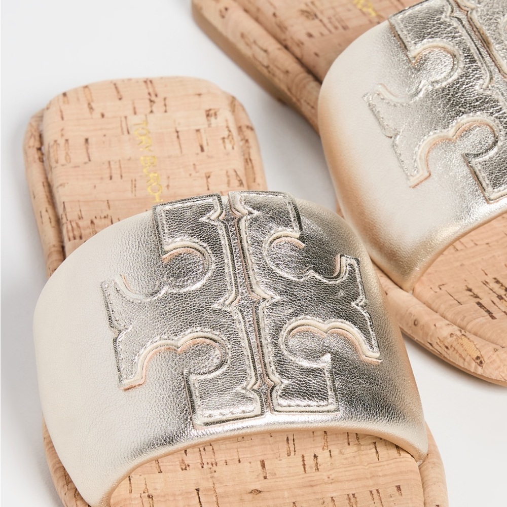 Tory Burch double T cork slides